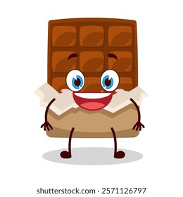 cute happy expression of bite chocolate bar character
