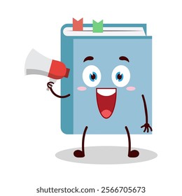 cute happy expression of blue book cartoon character carry megaphone
