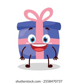 cute happy expression of blue gift box cartoon character
