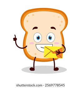 cute happy expression of bread cartoon character bring envelope letter
