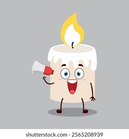 cute happy expression of candle cartoon character carry megaphone
