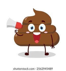 cute happy expression of chicken poop cartoon character carry megaphone
