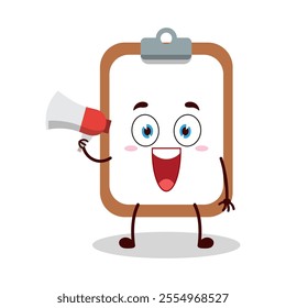 cute happy expression of clipboard cartoon character carry megaphone