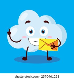 cute happy expression of cloud cartoon character bring envelope letter
