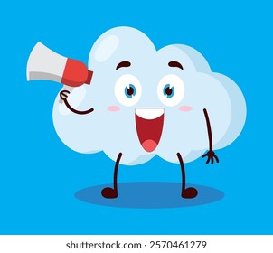 cute happy expression of cloud cartoon character carry megaphone
