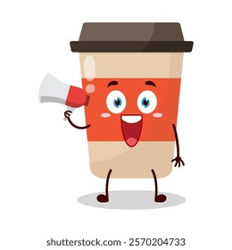 cute happy expression of coffee cup cartoon character carry megaphone
