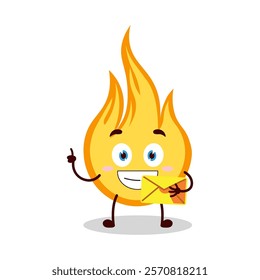 cute happy expression of fire cartoon character bring envelope letter
