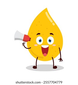 cute happy expression of gold drop cartoon character carry megaphone