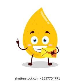 cute happy expression of gold drop cartoon character bring envelope letter
