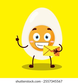 cute happy expression of half boiled egg cartoon character bring envelope letter