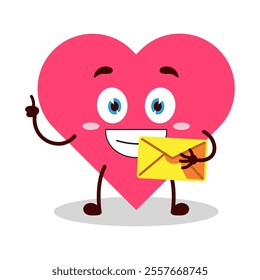 cute happy expression of heart cartoon character bring envelope letter