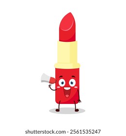 cute happy expression of lipstick cartoon character carry megaphone
