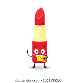 cute happy expression of lipstick cartoon character bring envelope letter
