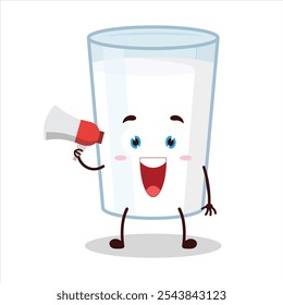 cute happy expression of milk carry megaphone cartoon character