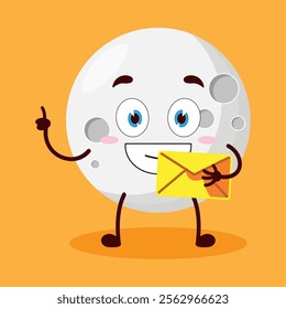 cute happy expression of moon cartoon character bring envelope letter
