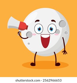 cute happy expression of moon cartoon character carry megaphone
