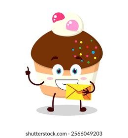 cute happy expression of muffin bring envelope letter cartoon character
