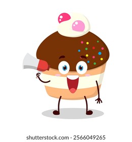 cute happy expression of muffin carry megaphone cartoon character

