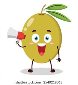 Linda expresión feliz de mung bean llevar megáfono personaje de dibujos animados