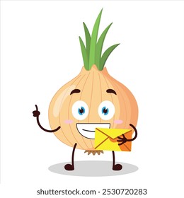 cute happy expression of onion cartoon bring envelope letter cartoon character