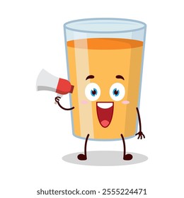 cute happy expression of orange juice cartoon character carry megaphone