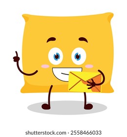 cute happy expression of pillow cartoon character bring envelope letter
