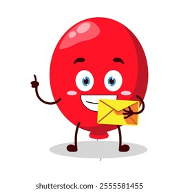 cute happy expression of red balloon cartoon character bring envelope letter