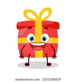 cute happy expression of red gift box cartoon character