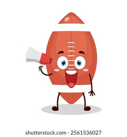 cute happy expression of rugby ball cartoon character carry megaphone
