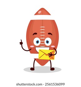 cute happy expression of rugby ball cartoon character bring envelope letter
