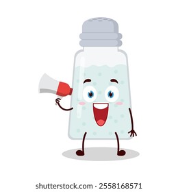 cute happy expression of salt cartoon character carry megaphone
