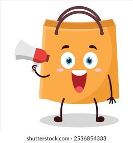 cute happy expression of shopping bag carry megaphone cartoon character