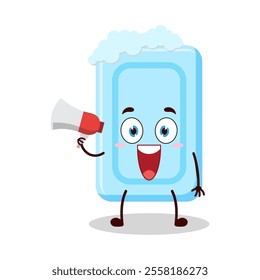 cute happy expression of soap cartoon character carry megaphone
