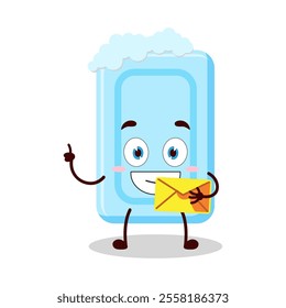 cute happy expression of soap cartoon character bring envelope letter
