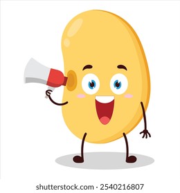 cute happy expression of soy bean carry megaphone cartoon character