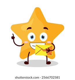 cute happy expression of star cartoon character bring envelope letter