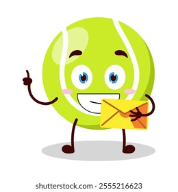 cute happy expression of tennis ball character bring envelope letter