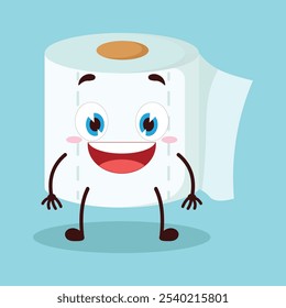 cute happy expression of toilet paper character