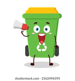 cute happy expression of trash bin cartoon character carry megaphone
