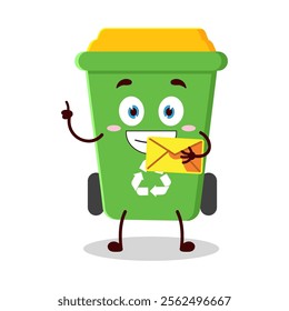 cute happy expression of trash bin cartoon character bring envelope letter
