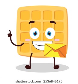 expressão feliz bonito de waffle trazer carta envelope personagem de desenho animado