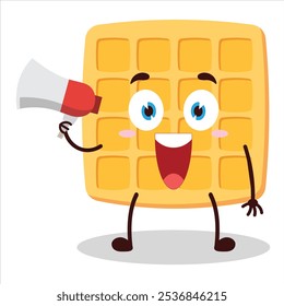 cute happy expression of waffle carry megaphone cartoon character