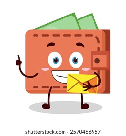 cute happy expression of wallet cartoon character bring envelope letter
