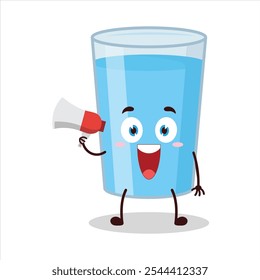 cute happy expression of water in glass cartoon carry megaphone cartoon character