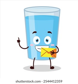 cute happy expression of water in glass cartoon bring envelope letter cartoon character