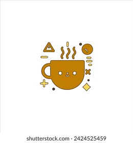 Cute Happy Expression of Yellow Coffee Cup Vector Design