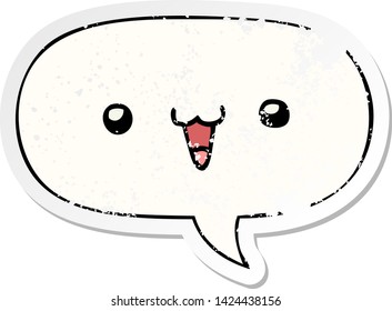 cute happy face cartoon with speech bubble distressed distressed old sticker