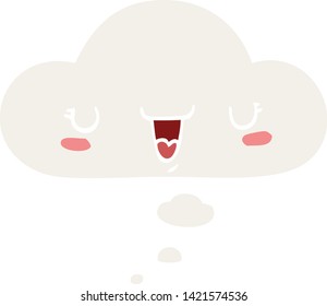 cute happy face cartoon with thought bubble in retro style