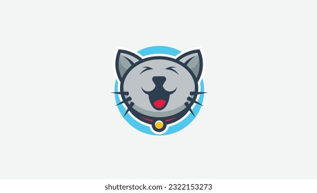 cute happy face cat logo vector design template