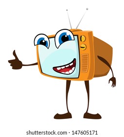 Cute happy face on retro TV set, orange cover and tiny antenna, vector illustration
